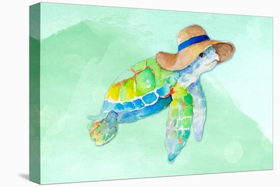 Turtle With Hat on Watercolor (blue)-Lanie Loreth-Stretched Canvas