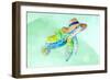 Turtle With Hat on Watercolor (blue)-Lanie Loreth-Framed Premium Giclee Print