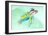 Turtle With Hat on Watercolor (blue)-Lanie Loreth-Framed Premium Giclee Print