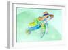 Turtle With Hat on Watercolor (blue)-Lanie Loreth-Framed Premium Giclee Print