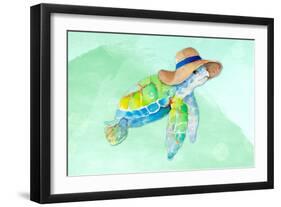 Turtle With Hat on Watercolor (blue)-Lanie Loreth-Framed Art Print