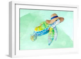 Turtle With Hat on Watercolor (blue)-Lanie Loreth-Framed Art Print