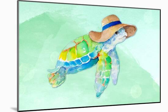 Turtle With Hat on Watercolor (blue)-Lanie Loreth-Mounted Art Print