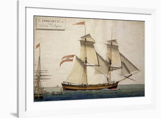 Tuscan Brigantine Errichetta, Watercolour, Italy, 19th Century-null-Framed Giclee Print