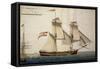 Tuscan Brigantine Errichetta, Watercolour, Italy, 19th Century-null-Framed Stretched Canvas