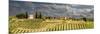 Tuscan landscape under thunder clouds. Farmhouse with vineyard. Tuscany, Italy.-Tom Norring-Mounted Photographic Print