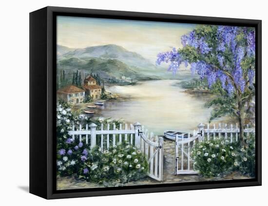 Tuscan Pond and Wisteria-Marilyn Dunlap-Framed Stretched Canvas