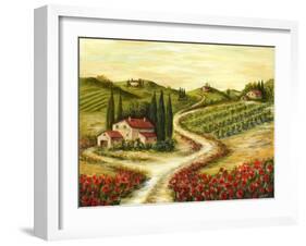 Tuscan Road With Poppies-Marilyn Dunlap-Framed Art Print