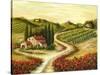 Tuscan Road With Poppies-Marilyn Dunlap-Stretched Canvas