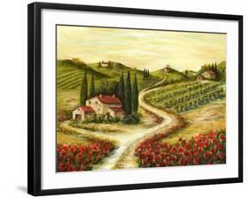 Tuscan Road With Poppies-Marilyn Dunlap-Framed Art Print