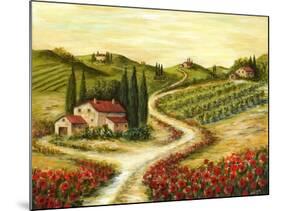 Tuscan Road With Poppies-Marilyn Dunlap-Mounted Art Print