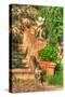 Tuscan Vertical Cat on Stairs-Robert Goldwitz-Stretched Canvas