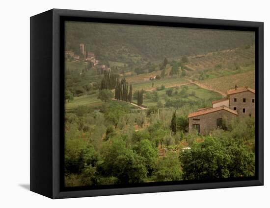 Tuscan Villa View, Radda in Chianti, II Chianti, Tuscany, Italy-Walter Bibikow-Framed Stretched Canvas