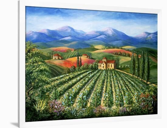 Tuscan Vineyard and Abbey-Marilyn Dunlap-Framed Art Print