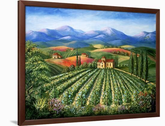 Tuscan Vineyard and Abbey-Marilyn Dunlap-Framed Art Print
