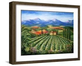 Tuscan Vineyard and Abbey-Marilyn Dunlap-Framed Art Print