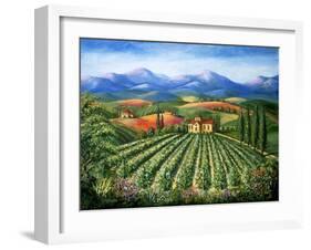 Tuscan Vineyard and Abbey-Marilyn Dunlap-Framed Art Print