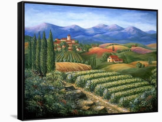 Tuscan Vineyard and Village-Marilyn Dunlap-Framed Stretched Canvas