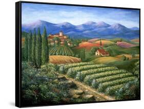 Tuscan Vineyard and Village-Marilyn Dunlap-Framed Stretched Canvas