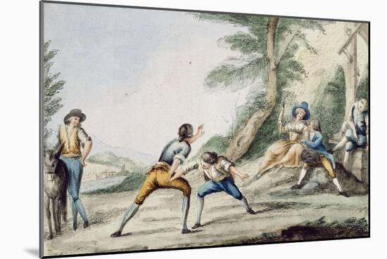 Tuscan Wrestling, Colour, Italy, 18th Century-null-Mounted Giclee Print