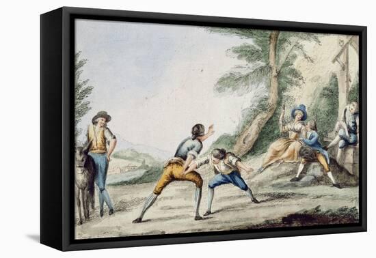 Tuscan Wrestling, Colour, Italy, 18th Century-null-Framed Stretched Canvas