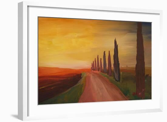 Tuscany Alley Way with Cypress at Dusk-Markus Bleichner-Framed Art Print