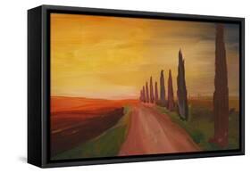 Tuscany Alley Way with Cypress at Dusk-Markus Bleichner-Framed Stretched Canvas