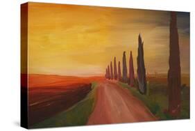 Tuscany Alley Way with Cypress at Dusk-Markus Bleichner-Stretched Canvas