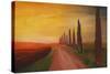 Tuscany Alley Way with Cypress at Dusk-Markus Bleichner-Stretched Canvas