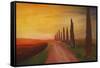 Tuscany Alley Way with Cypress at Dusk-Markus Bleichner-Framed Stretched Canvas