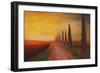 Tuscany Alley Way with Cypress at Dusk-Markus Bleichner-Framed Premium Giclee Print