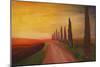 Tuscany Alley Way with Cypress at Dusk-Markus Bleichner-Mounted Premium Giclee Print