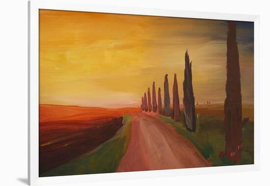 Tuscany Alley Way with Cypress at Dusk-Markus Bleichner-Framed Art Print