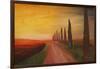 Tuscany Alley Way with Cypress at Dusk-Markus Bleichner-Framed Art Print