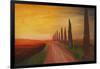 Tuscany Alley Way with Cypress at Dusk-Markus Bleichner-Framed Art Print