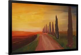 Tuscany Alley Way with Cypress at Dusk-Markus Bleichner-Framed Art Print