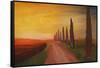 Tuscany Alley Way with Cypress at Dusk-Markus Bleichner-Framed Stretched Canvas
