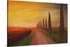 Tuscany Alley Way with Cypress at Dusk-Markus Bleichner-Stretched Canvas