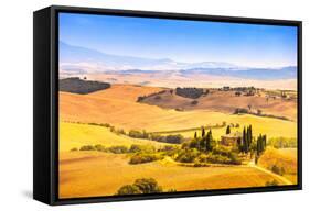 Tuscany, Farmland and Cypress Trees, Green Fields. San Quirico Orcia, Italy.-stevanzz-Framed Stretched Canvas