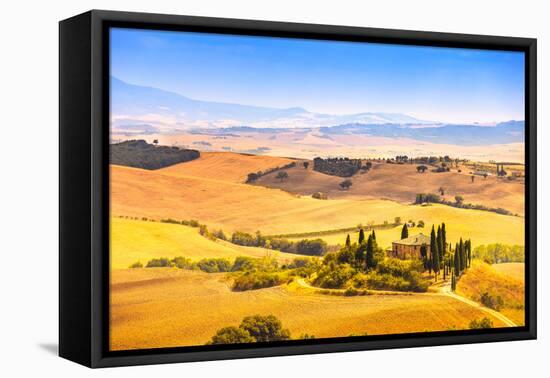 Tuscany, Farmland and Cypress Trees, Green Fields. San Quirico Orcia, Italy.-stevanzz-Framed Stretched Canvas