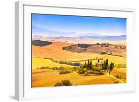 Tuscany, Farmland and Cypress Trees, Green Fields. San Quirico Orcia, Italy.-stevanzz-Framed Photographic Print