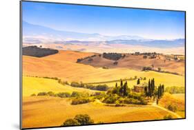 Tuscany, Farmland and Cypress Trees, Green Fields. San Quirico Orcia, Italy.-stevanzz-Mounted Photographic Print