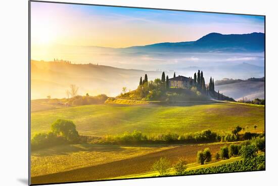 Tuscany Foggy Landscape at Sunrise, Italy-sborisov-Mounted Photographic Print