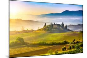 Tuscany Foggy Landscape at Sunrise, Italy-sborisov-Mounted Photographic Print