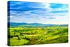 Tuscany, Rural Sunset Landscape. Countryside Farm, White Road and Cypress Trees.-stevanzz-Stretched Canvas