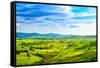 Tuscany, Rural Sunset Landscape. Countryside Farm, White Road and Cypress Trees.-stevanzz-Framed Stretched Canvas