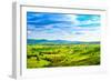 Tuscany, Rural Sunset Landscape. Countryside Farm, White Road and Cypress Trees.-stevanzz-Framed Photographic Print