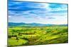 Tuscany, Rural Sunset Landscape. Countryside Farm, White Road and Cypress Trees.-stevanzz-Mounted Photographic Print