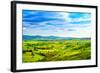 Tuscany, Rural Sunset Landscape. Countryside Farm, White Road and Cypress Trees.-stevanzz-Framed Photographic Print