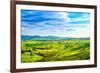 Tuscany, Rural Sunset Landscape. Countryside Farm, White Road and Cypress Trees.-stevanzz-Framed Photographic Print